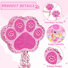 WERNNSAI pink paw pinata with glitter tassels for celebration.