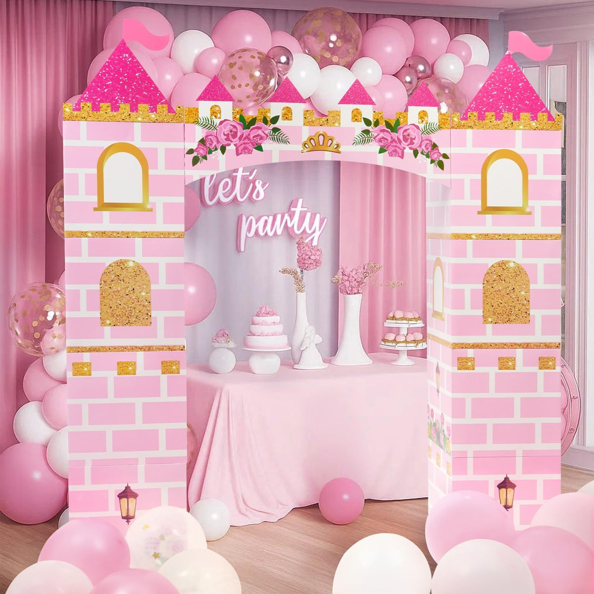 WERNNSAI Pink Princess arch topper with crowns for photo ops