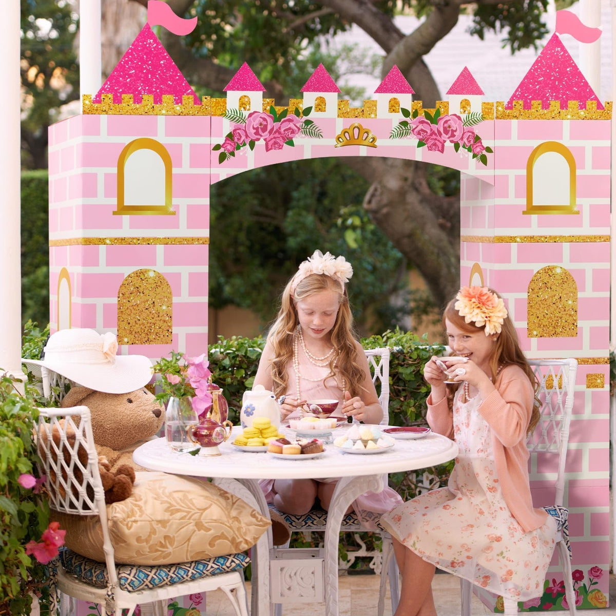 WERNNSAI Pink Princess playhouse assembled as a large backdrop