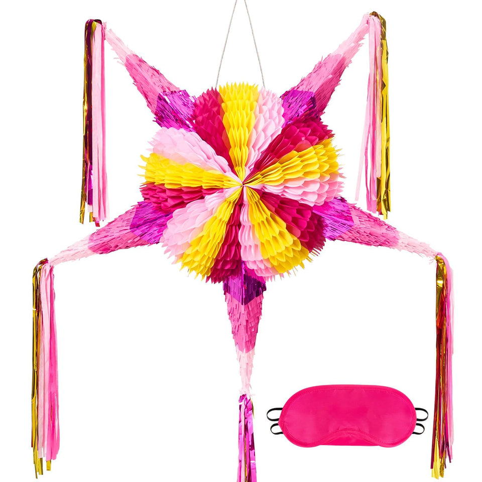 WERNNSAI pink star pinata with foldable design for easy storage.