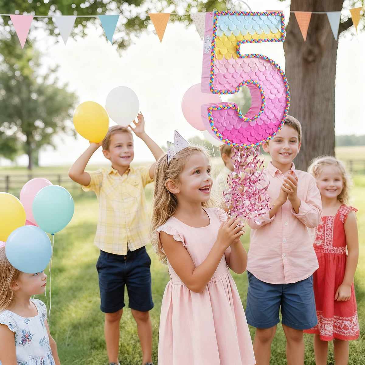 WERNNSAI Pink Sweet Five Piñata includes blindfold and bat for instant play