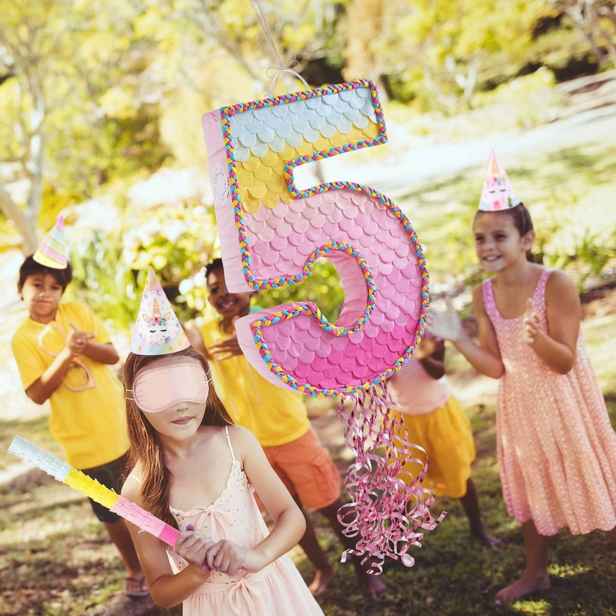 WERNNSAI Pink Sweet Five Piñata durable corrugated paper withstands playful hits