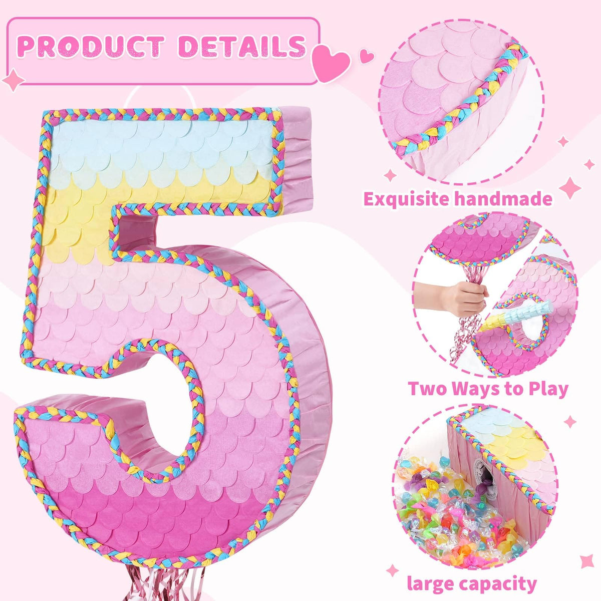 WERNNSAI Pink Sweet Five Piñata ribbons and tassels add festive flair