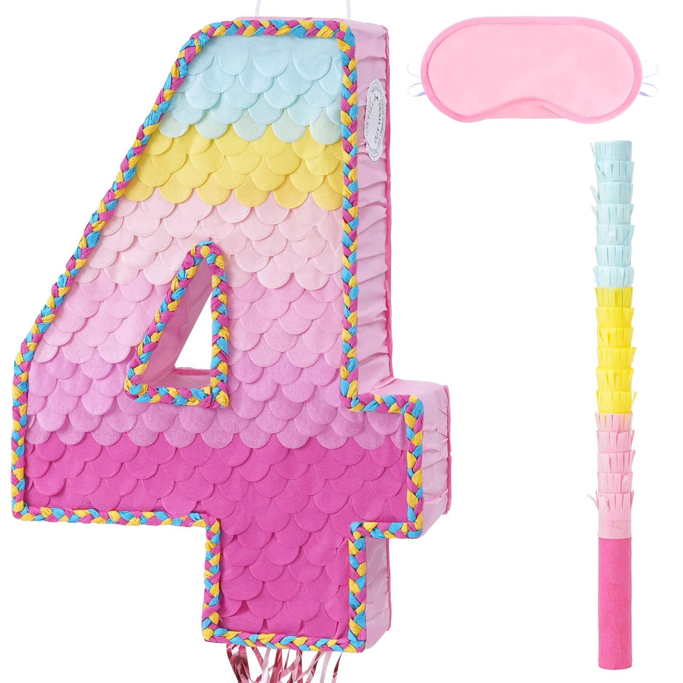 WERNNSAI Pink Sweet Four Pinata with ombre fade and aquatic textures for vibrant party decor