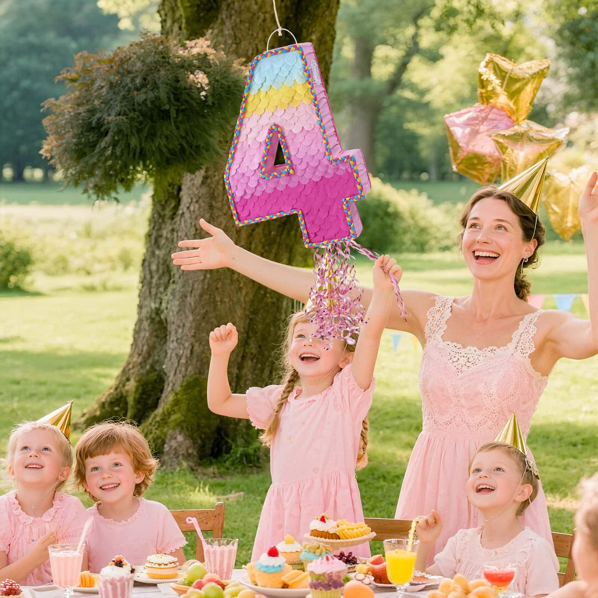 WERNNSAI Pink Sweet Four Pinata adds a festive focal point to celebrations