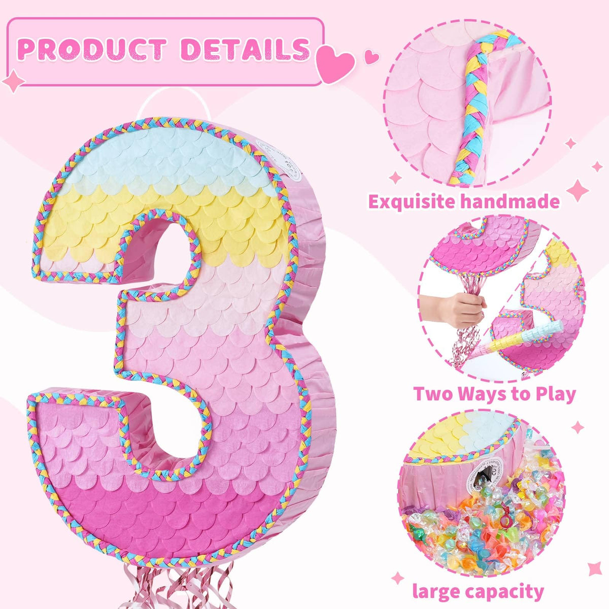 WERNNSAI Pinata with hand-braided ribbons and glitter tassels for party flair.