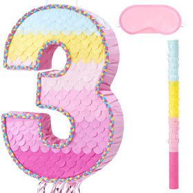 WERNNSAI Pink Sweet Three Pinata in number 3 design for vibrant birthday décor.
