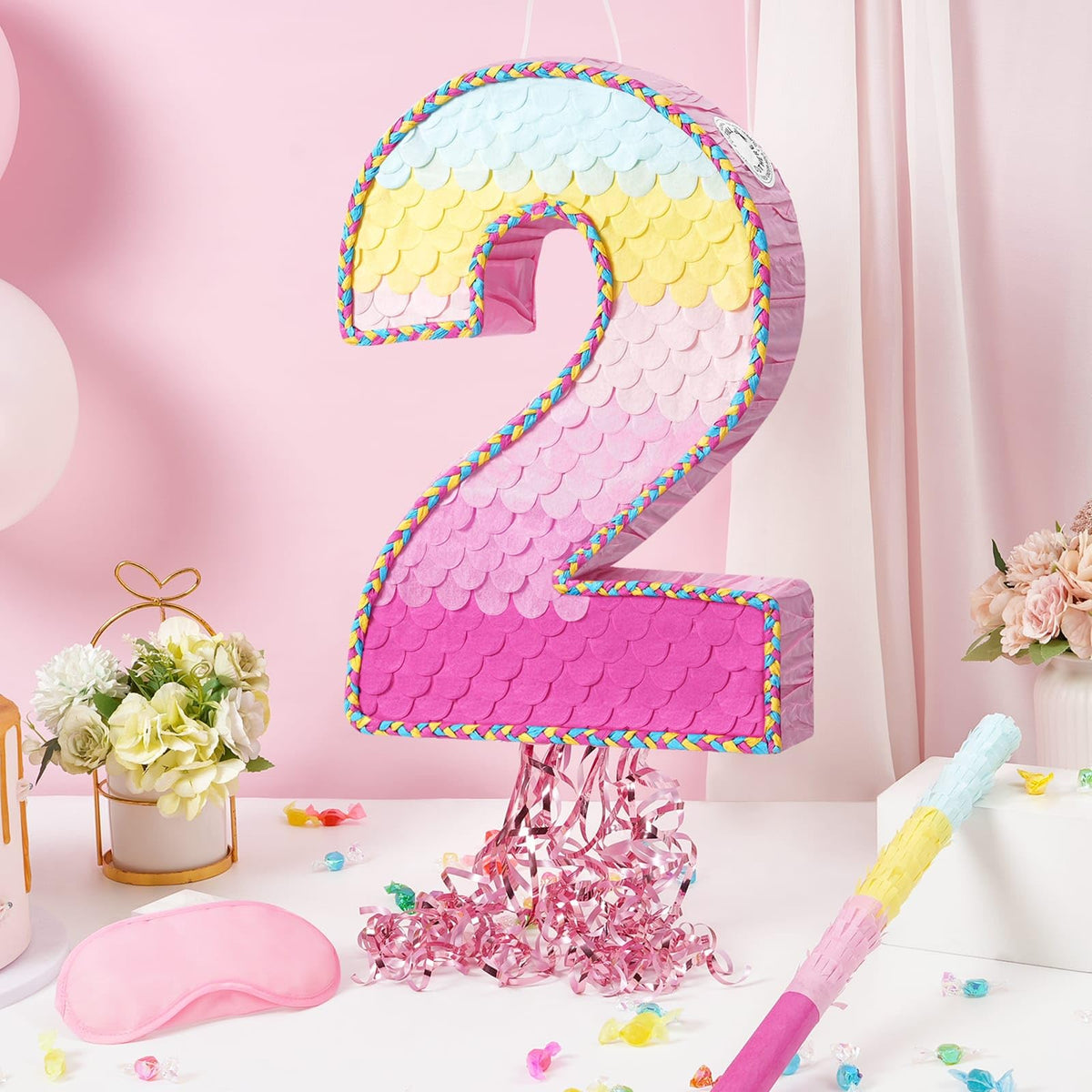 WERNNSAI Two Piñata with braided ribbons and tassels for dramatic party whacking fun
