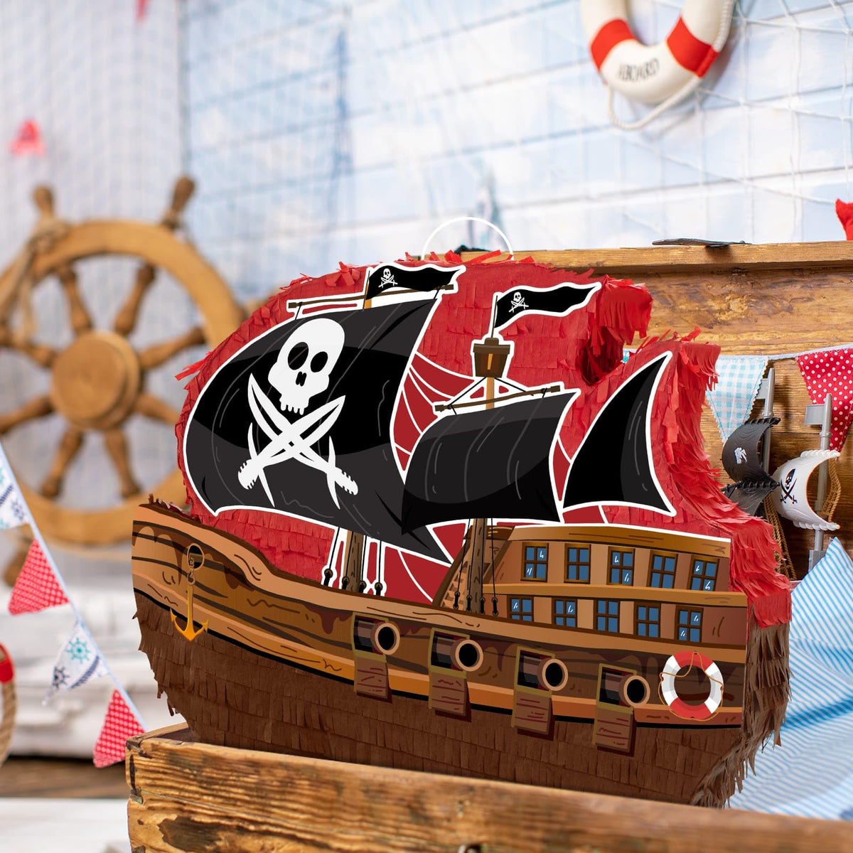 WERNNSAI pirate ship pinata patterns closeup showcase bold visuals for party decor.