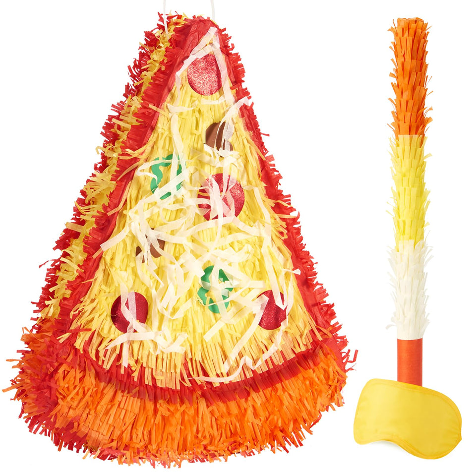 Wernnsai Pizza Piñata front view ready for party decor and play