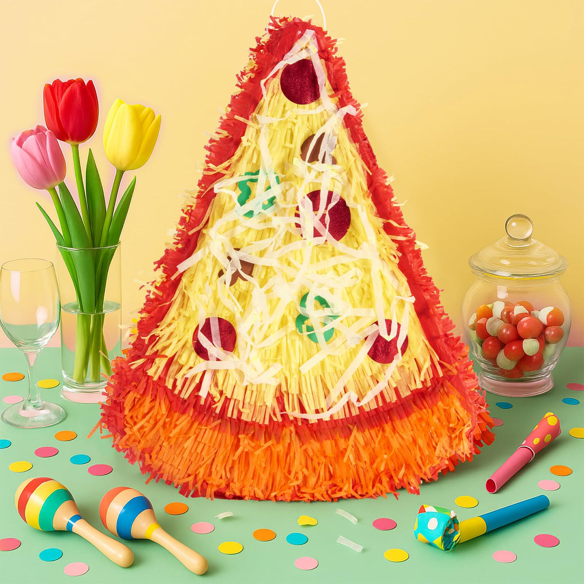 Wernnsai pizza pinata with mushroom pattern adds whimsy to celebrations