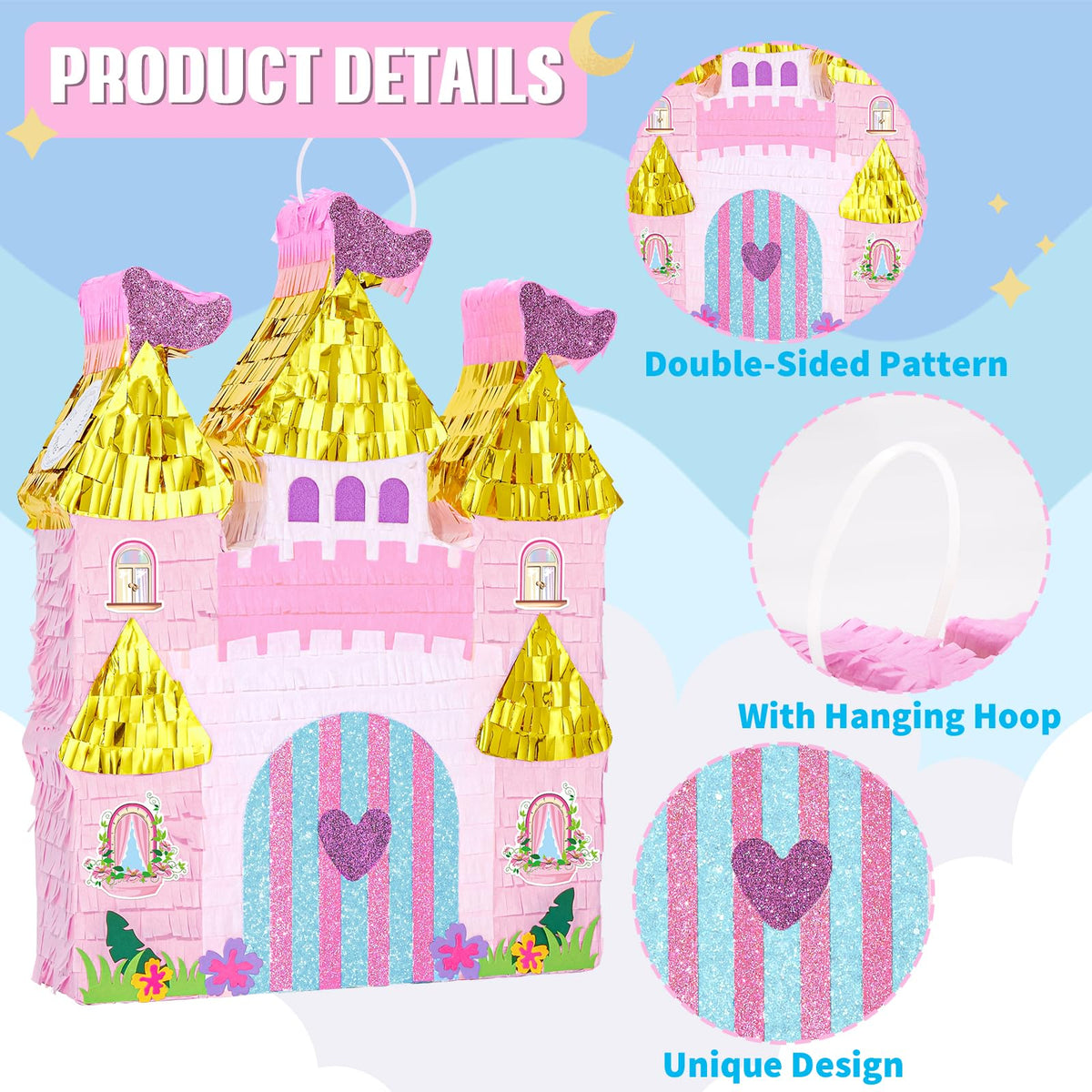 WERNNSAI Princess Castle Piñata close-up showing shimmering detailing