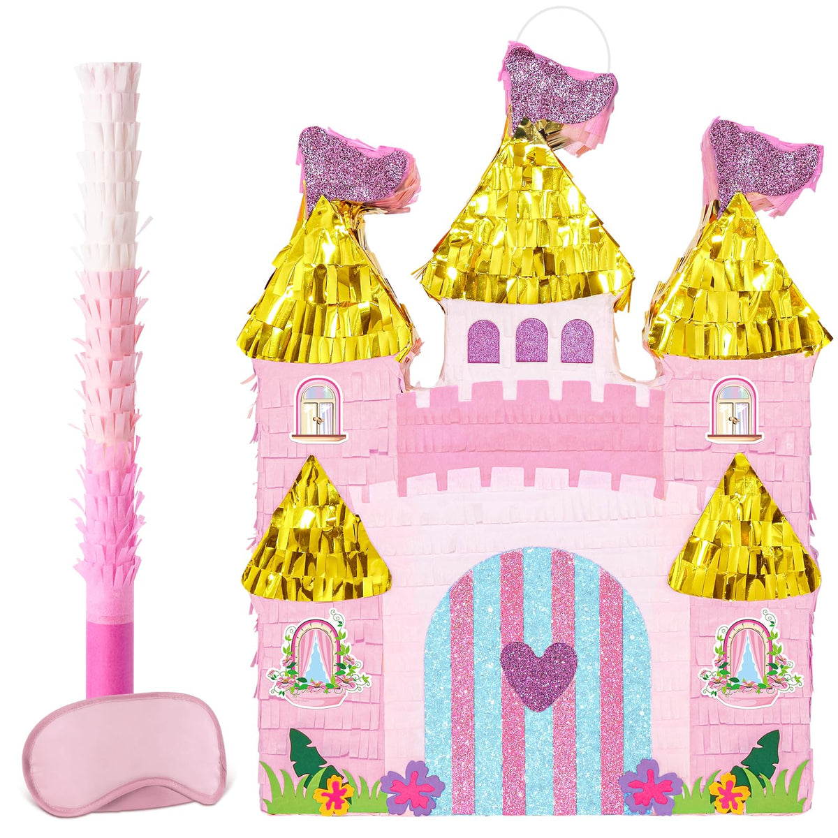 WERNNSAI Princess Castle Piñata front view with vibrant pink tones for a princess party
