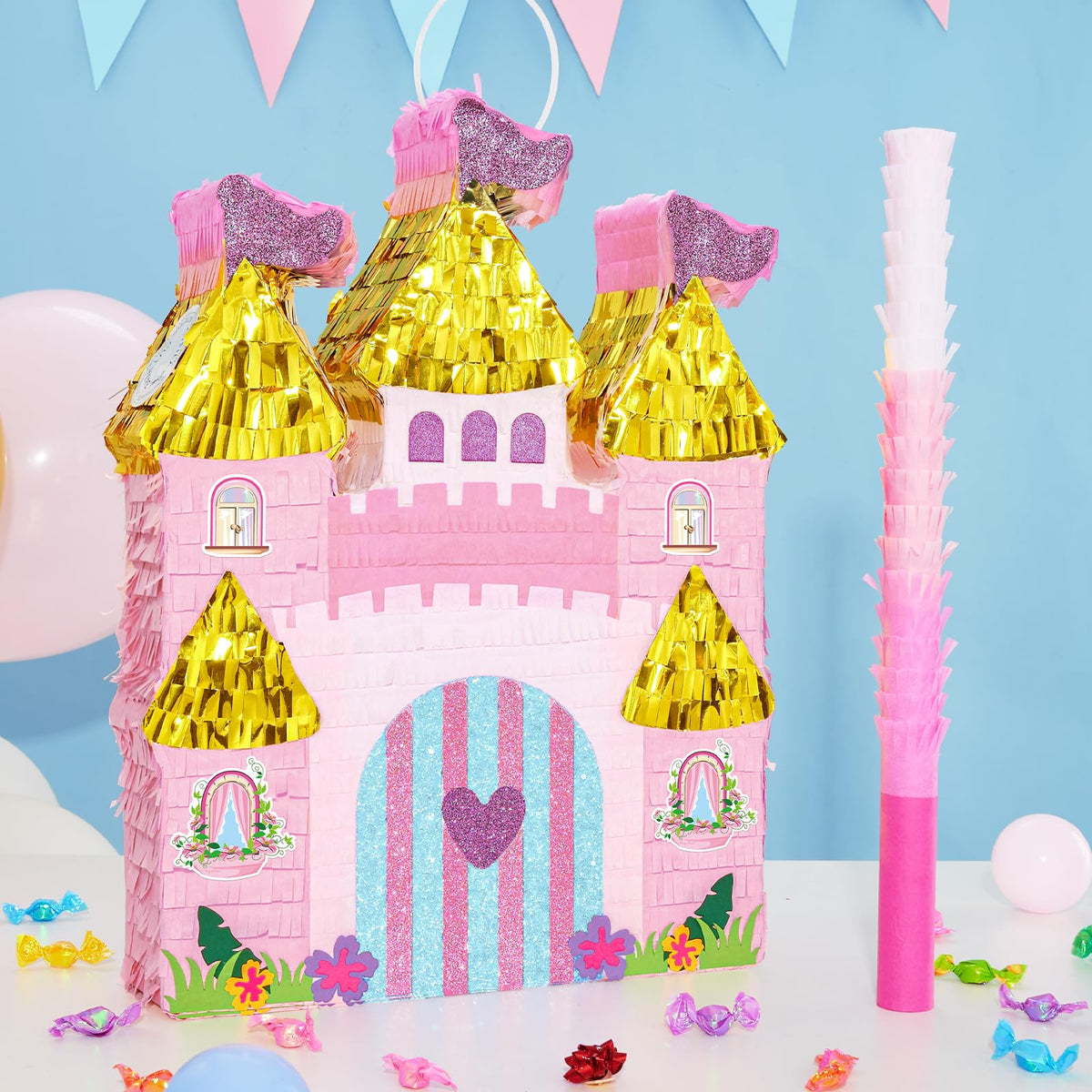 WERNNSAI Princess Castle Piñata side view highlighting sturdy corrugated paper