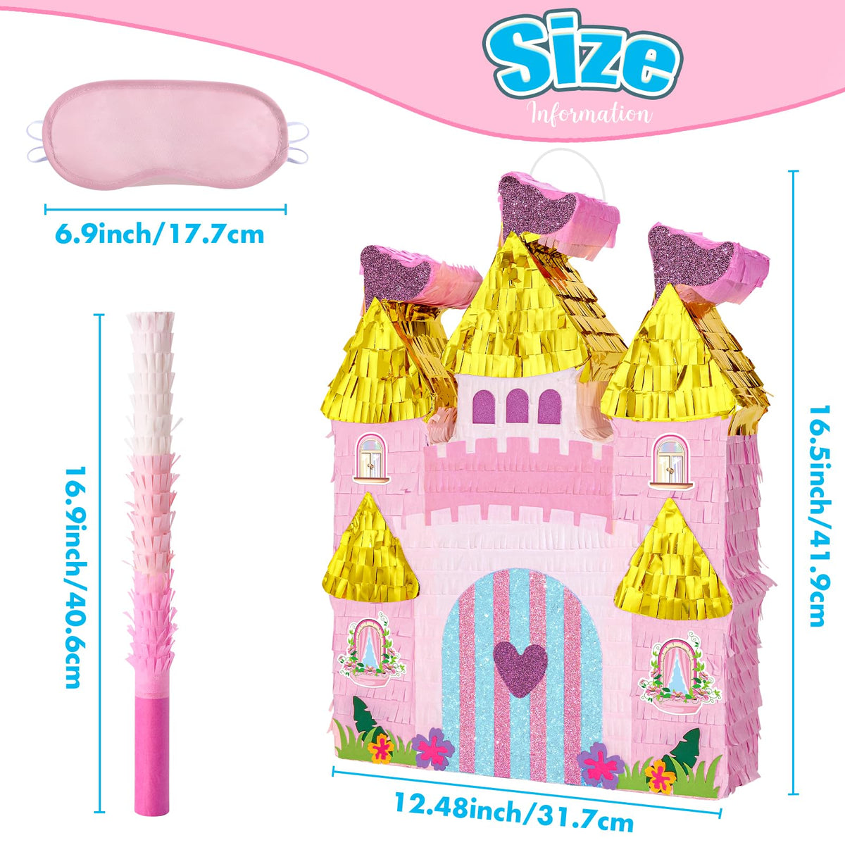 WERNNSAI Princess Castle Piñata top hole and hanging loop for easy setup