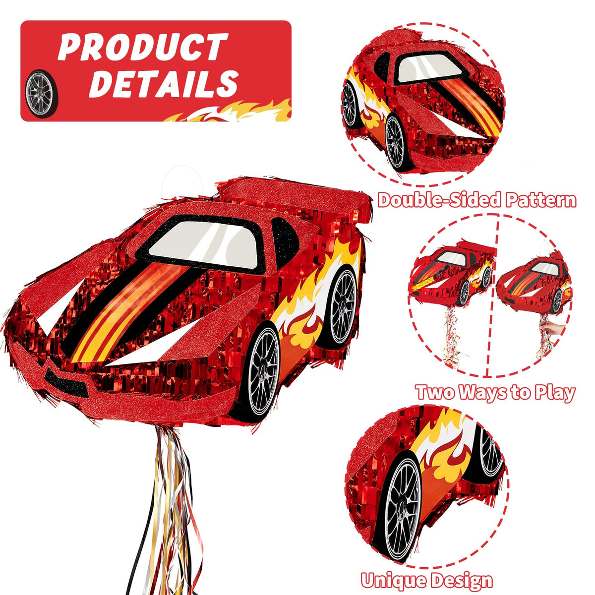 WERNNSAI race car pinata filling port, simple to load small treats.