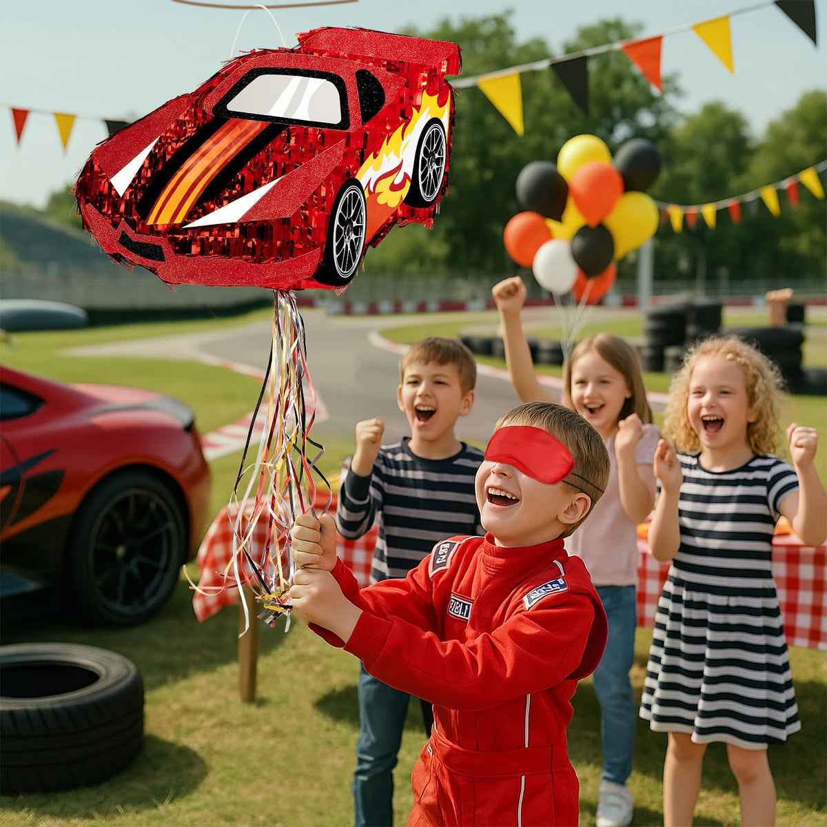 WERNNSAI race car pinata hanging ring, easy to hang for quick setup.