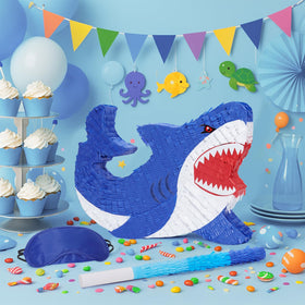 WERNNSAI shark pinata side view with tassel accents for festive décor.
