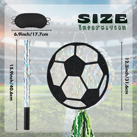 WERNNSAI soccer pinata contents include rope pinata, eye mask, and baton for setup.