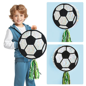 WERNNSAI soccer pinata hitting stick emphasizes safe, playful party interaction.