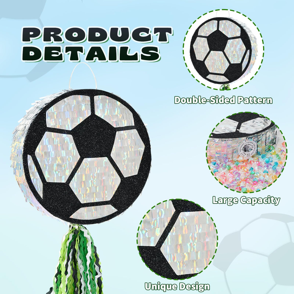 WERNNSAI soccer pinata opening demonstrates easy filling and candy reveal.