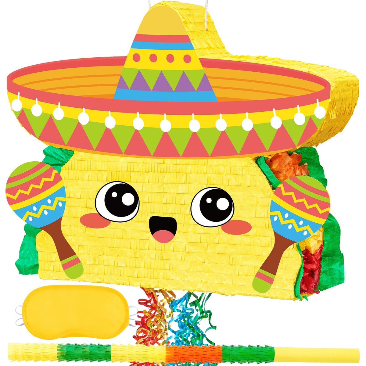 WERNNSAI taco pinata, 21-inch wide, colorful layers for festive decor and party games.