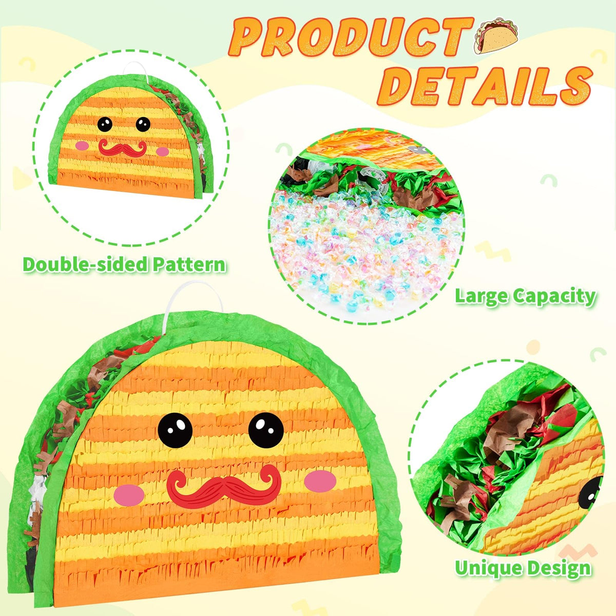 WERNNSAI Taco Pinata filling hole highlights easy setup and safe filling.