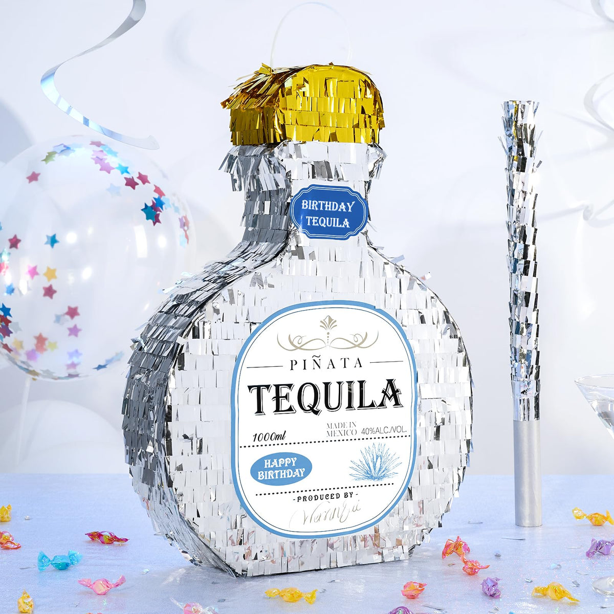 WERNNSAI Tequila Bottle Piñata hanging loop for easy setup at events.