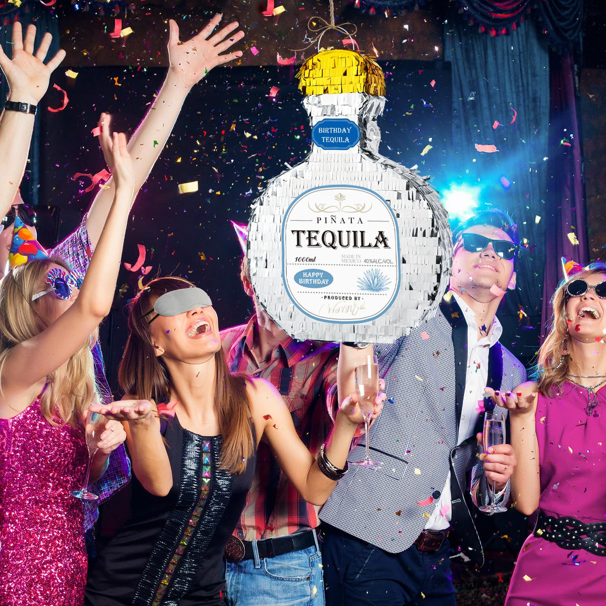 WERNNSAI Tequila Bottle Piñata on a party table ready for setup.