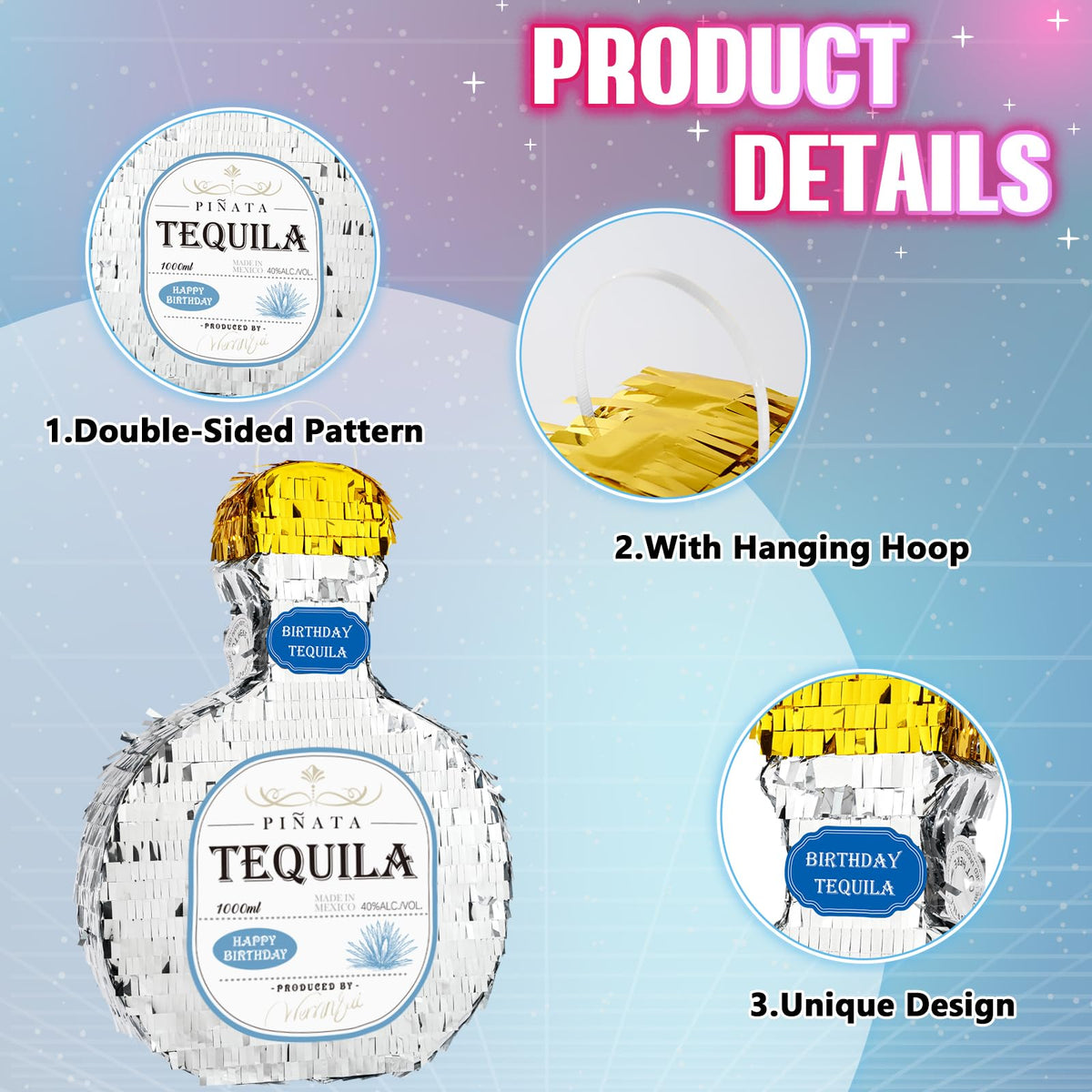 WERNNSAI Tequila Bottle Piñata size 11.7 x 16.5 inches, balanced display.