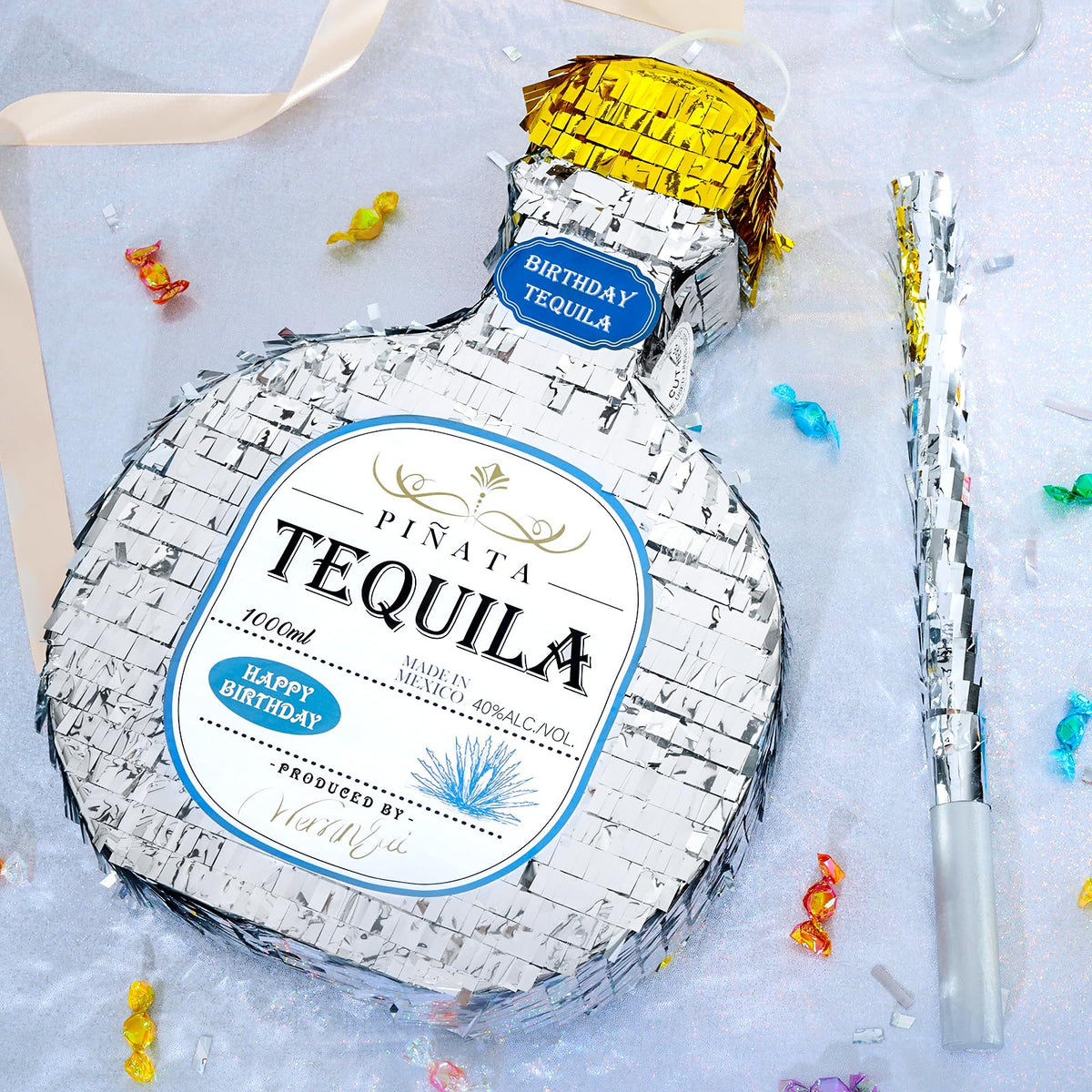 WERNNSAI Tequila Bottle Piñata thick corrugated paper for durability.
