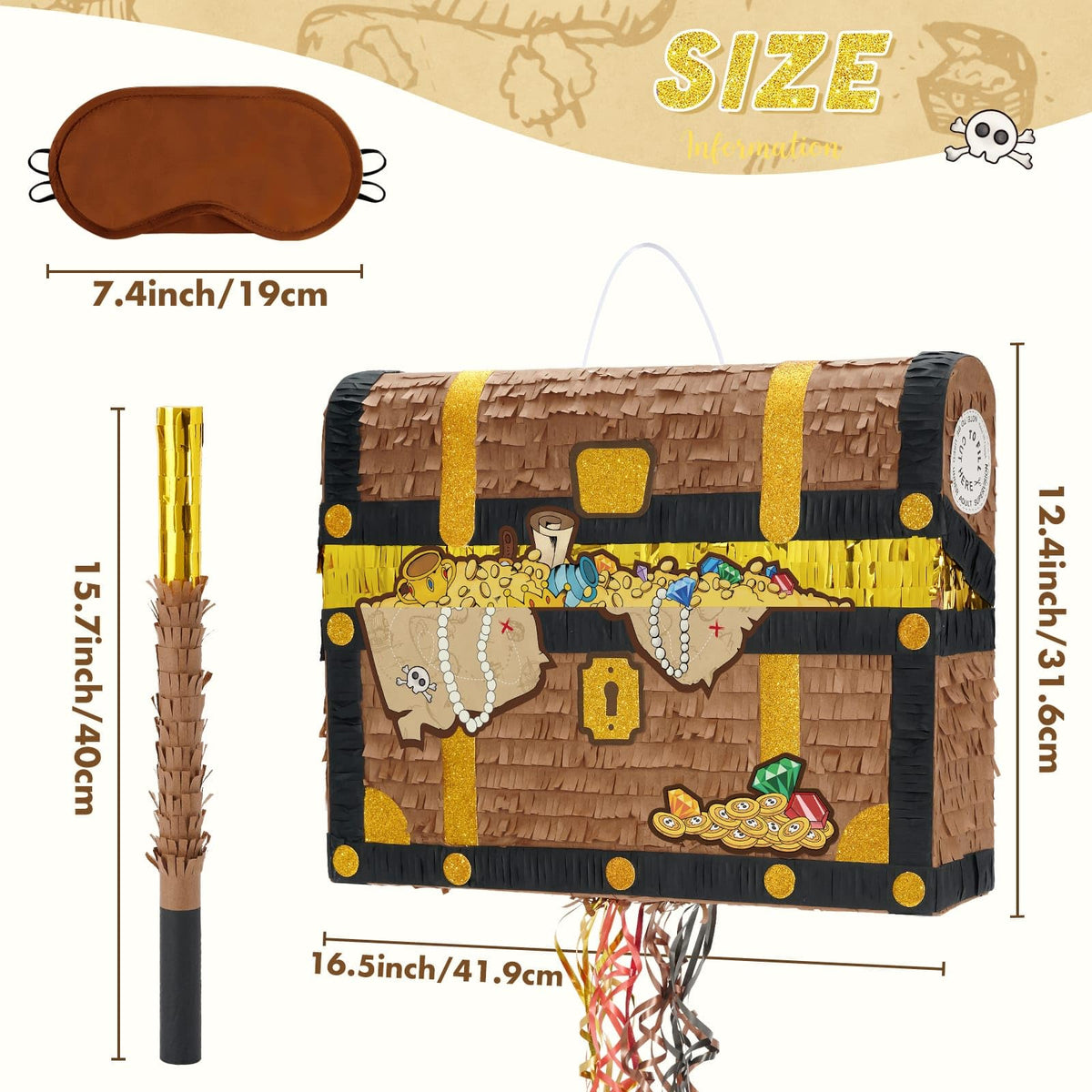 WERNNSAI Treasure Chest Pinata with gold detailing, enhances pirate party visuals.