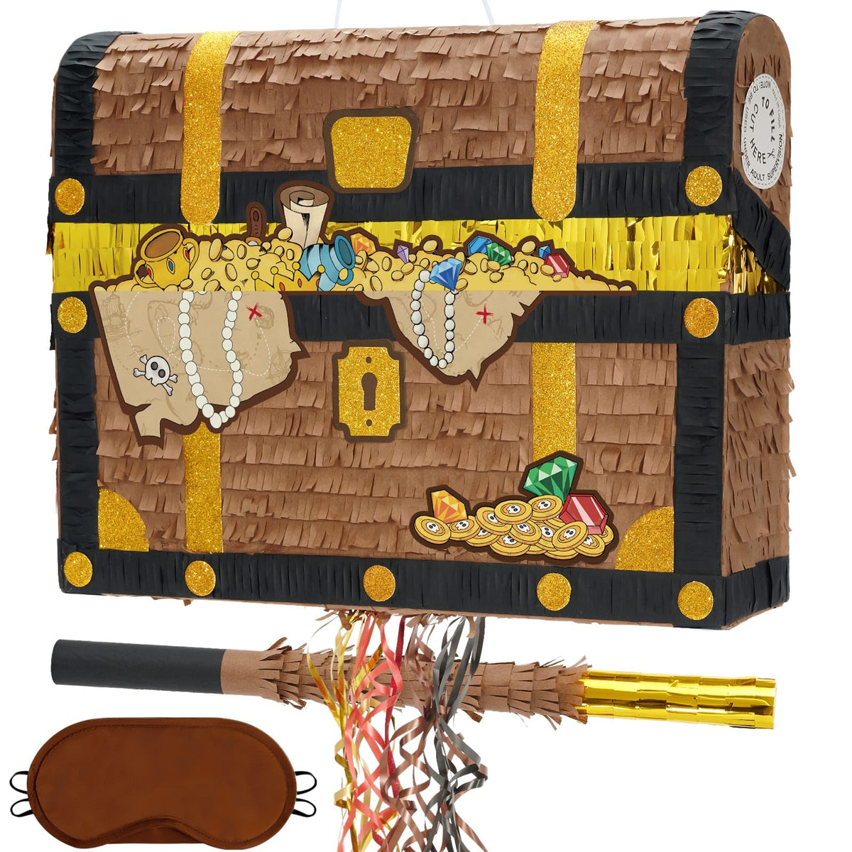 WERNNSAI Treasure Chest Pinata front view, ideal for pirate party games.