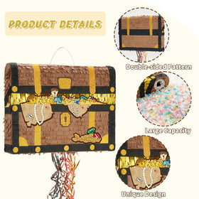 WERNNSAI Treasure Chest Pinata side view with hanging loop, easy to display.