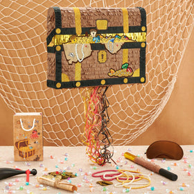WERNNSAI Treasure Chest Pinata top detail with coins and jewels, eye-catching.