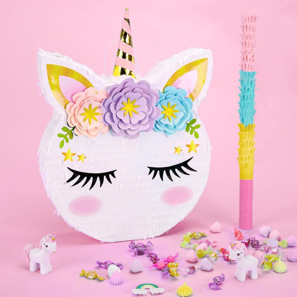 WERNNSAI Unicorn Piñata uses premium corrugated cardboard for durability during play.