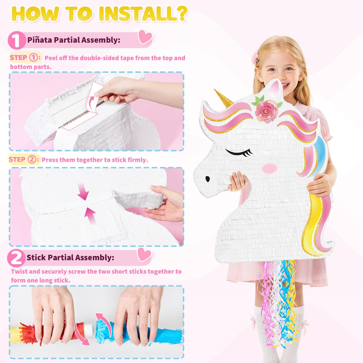 WERNNSAI Unicorn Pinata durable corrugated paper, designed for active play