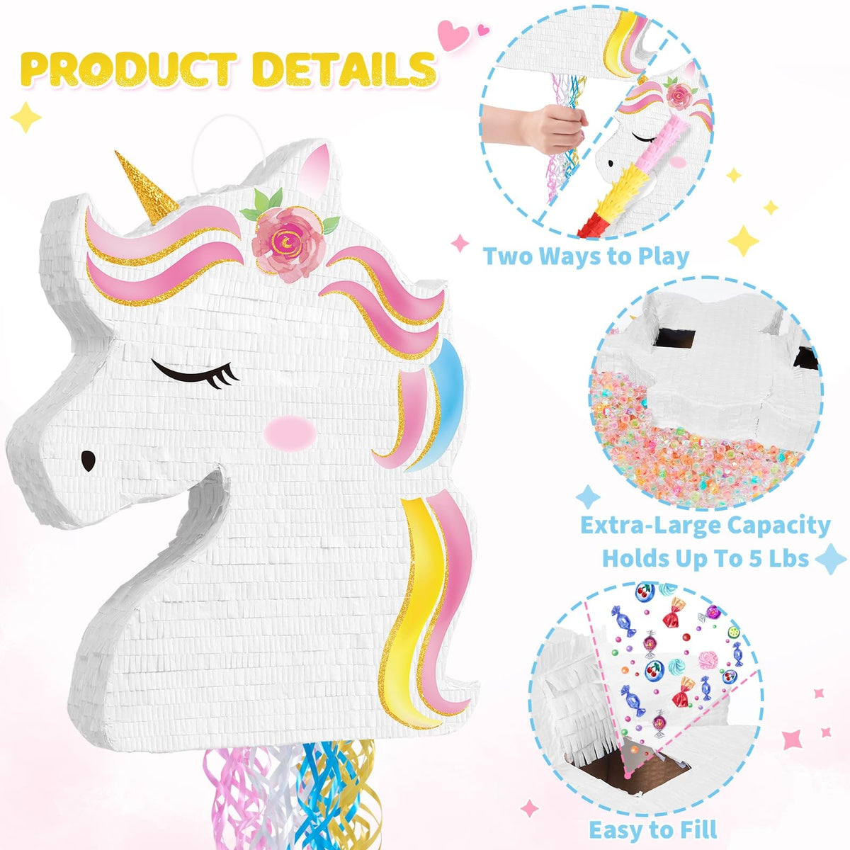 WERNNSAI Unicorn Pinata hanging setup, easy to suspend for festive celebrations
