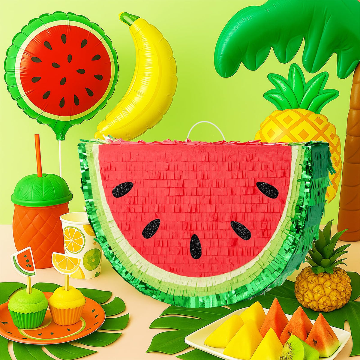 WERNNSAI Watermelon Pinata side view highlighting festive color and texture.