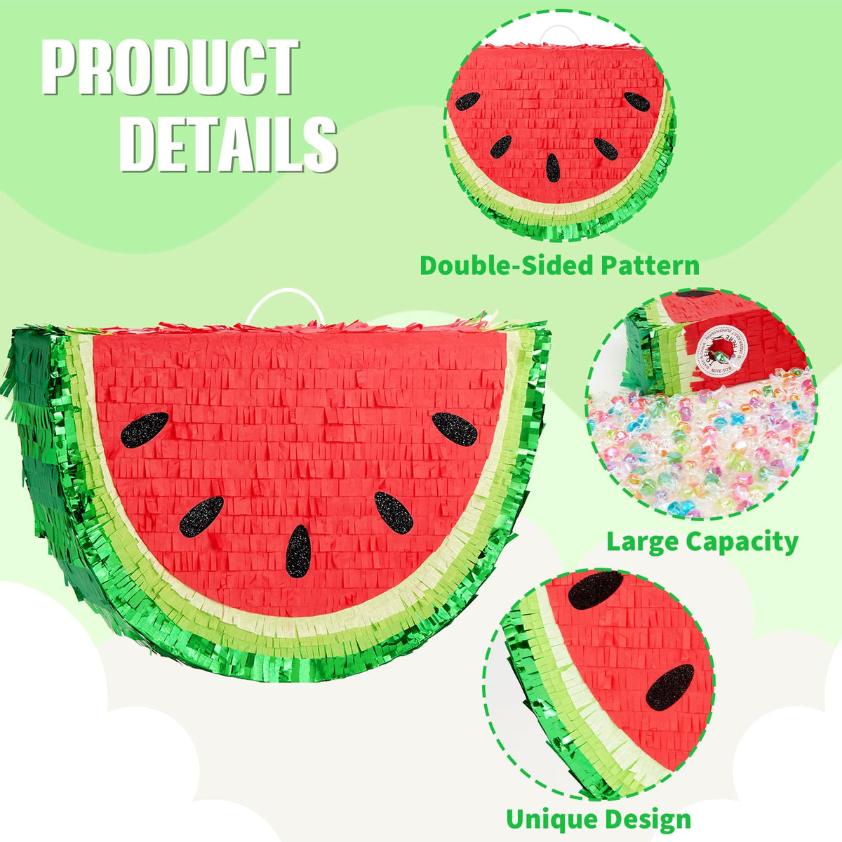 WERNNSAI Watermelon Pinata with stick and eye mask included for games.
