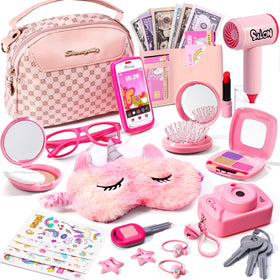 WESAYEE little girl purse with pretend makeup for imaginative play and storytelling.