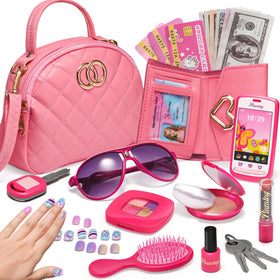 WESAYEE little girls purse in pink with pretend accessories for play