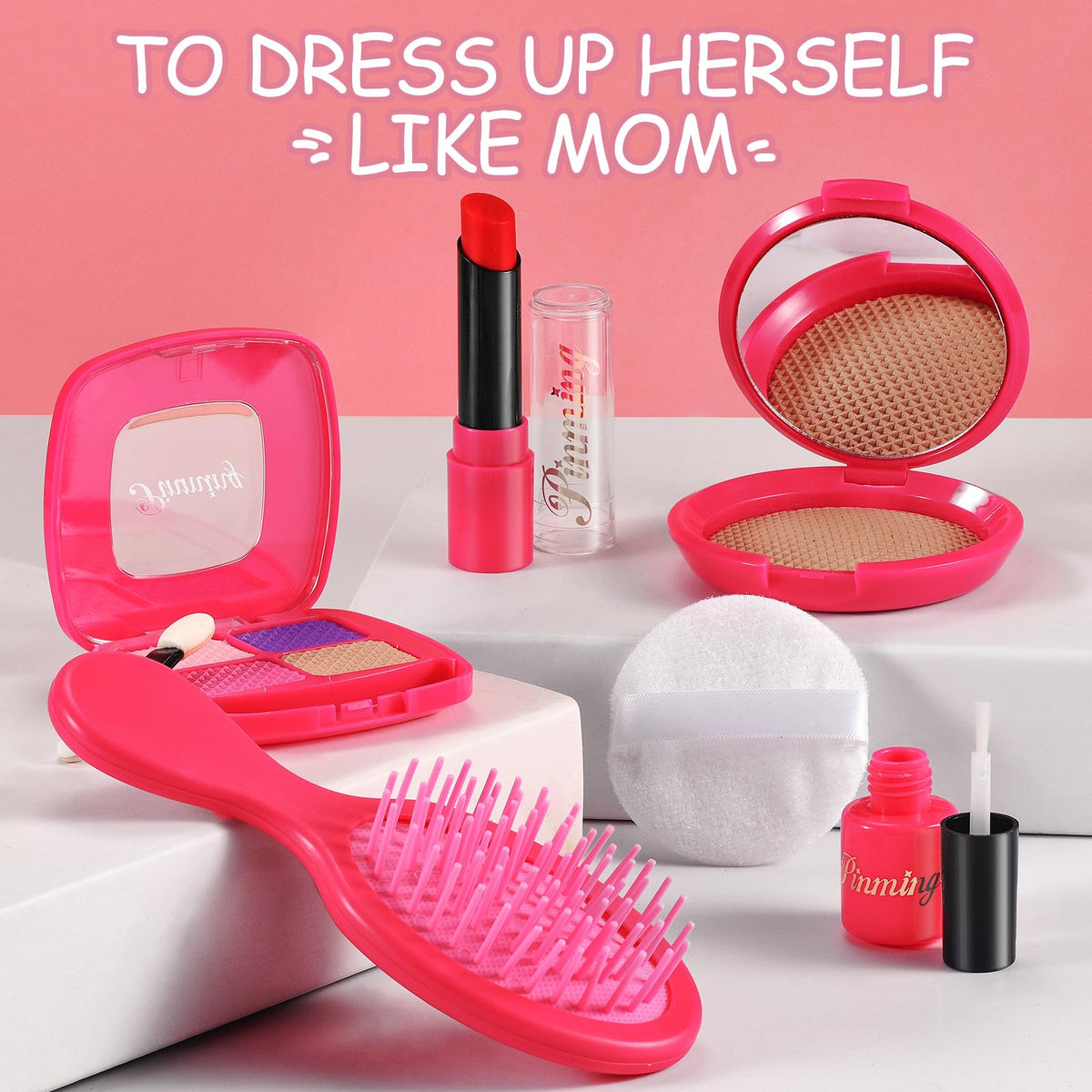 WESAYEE pretend makeup kit close-up with safe toy cosmetics