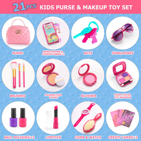 WESAYEE toddler purse sunglasses flatlay, stylish pretend accessories for kids