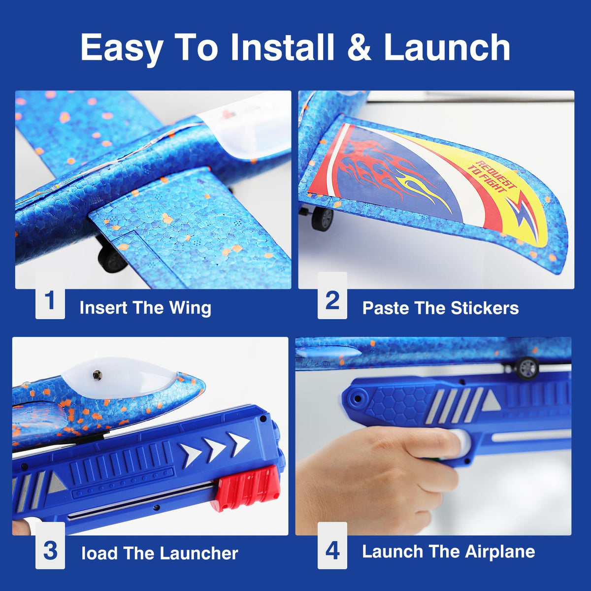 Wesfuner blue foam plane showcases color for quick target practice.