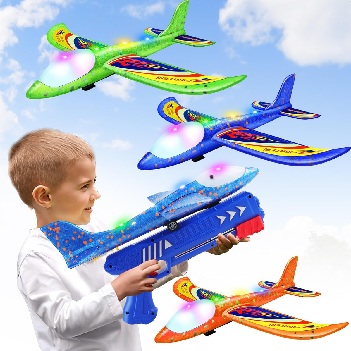 Wesfuner foam airplane launcher set for outdoor play and coordination practice.
