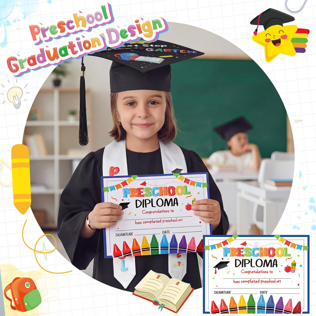 Wesiti graduation stole printed PRESCHOOL GRADUATE for a celebratory look