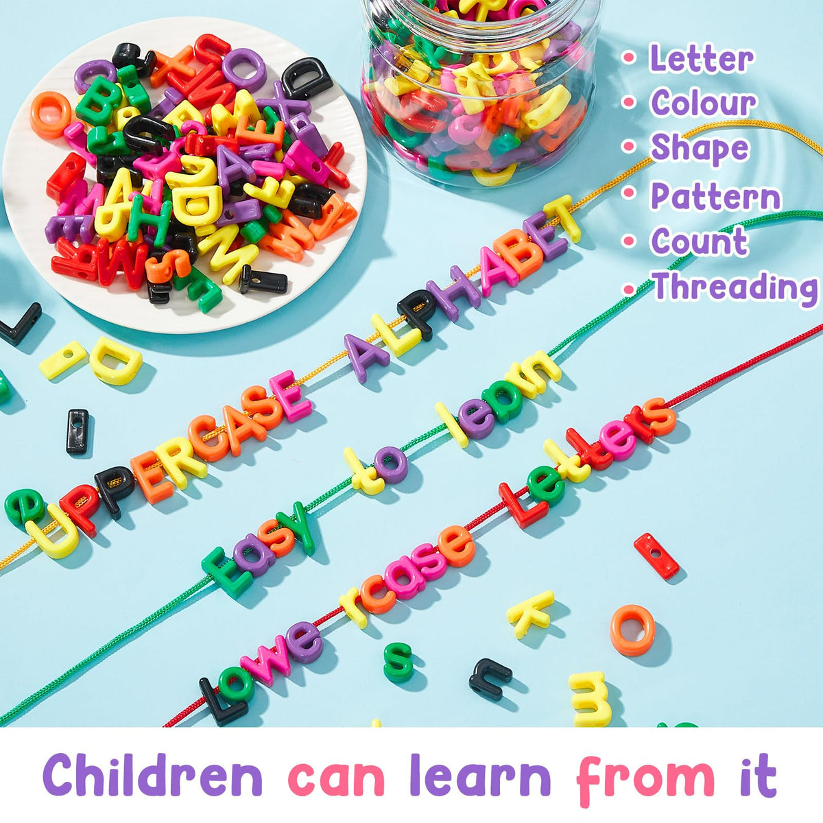 Wesiti alphabet stringing kit supports independent learning and group play