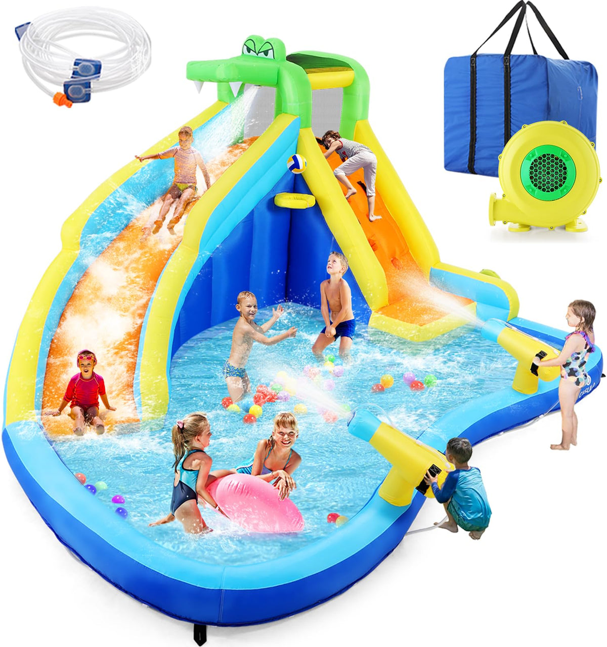 Wesoky 8-in-1 inflatable water slide front view for backyard fun.