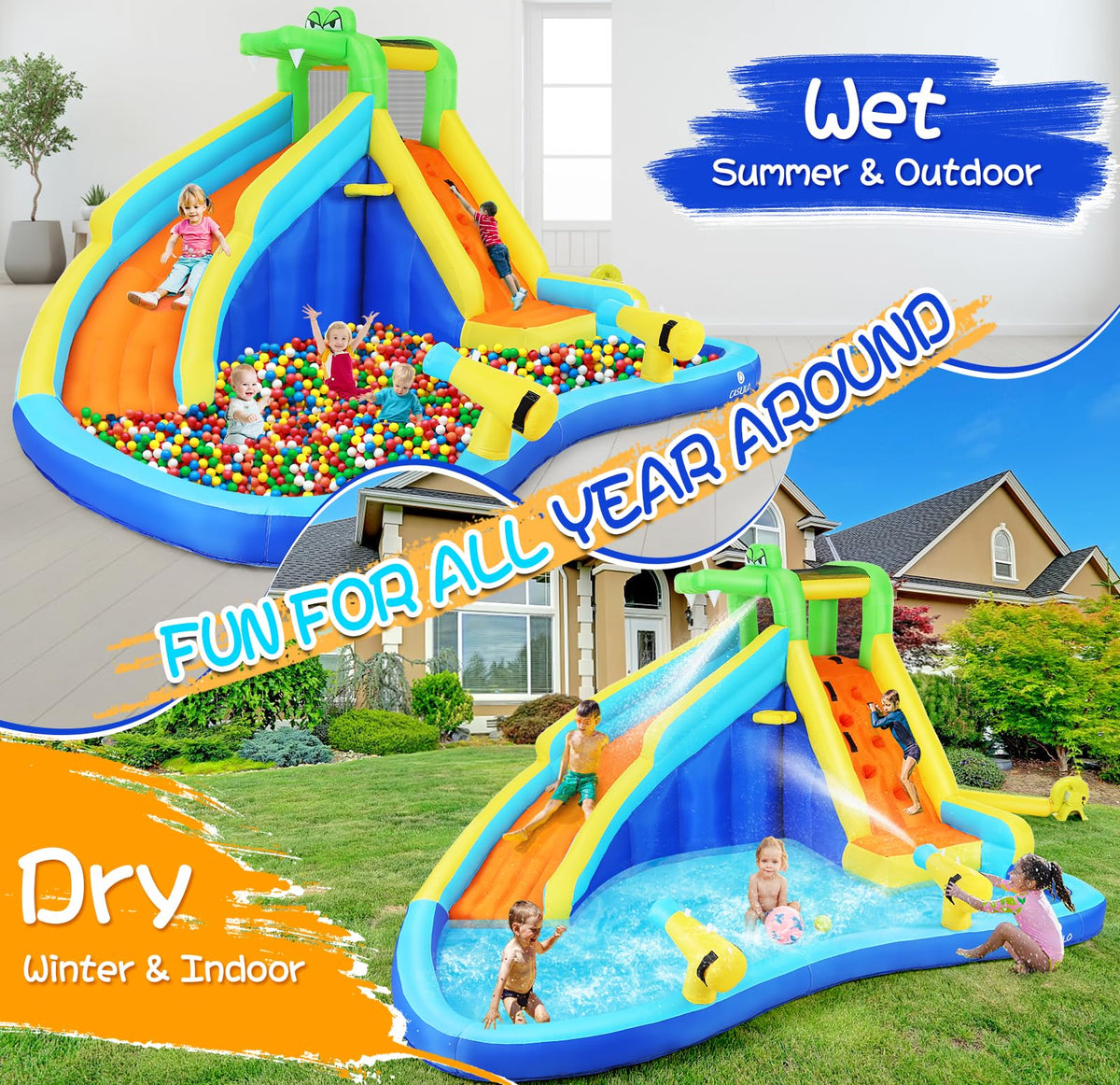 Wesoky 8-in-1 inflatable water slide side view for outdoor entertainment.